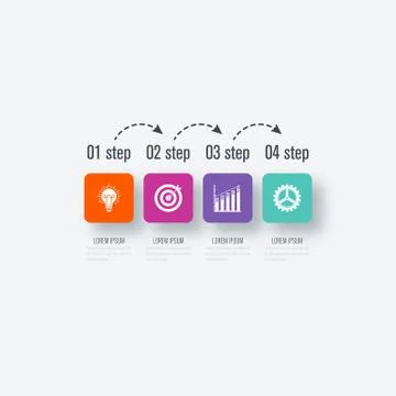 Business infographics template 4 steps with square Stock Illustration