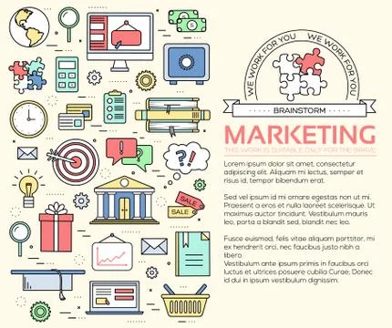 Business infographics thin lines template concept. Icons design for your product Stock Illustration