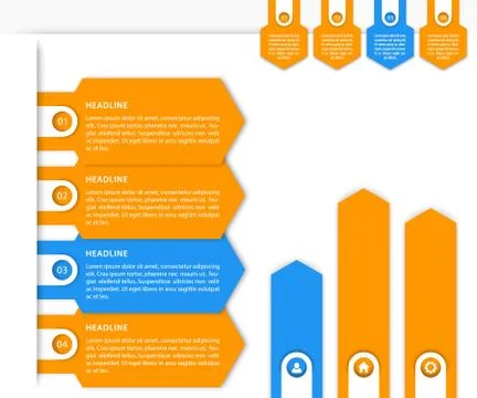 Business Infographics vector elements, 1, 2, 3, 4 steps, timeline, growth arr Stockillustratie
