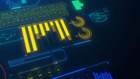 Business Information Elements Growing on Digital Screen Loop 3d Animation Stock Footage 309012656