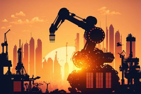 Business innovation industry future automation silhouette manufacturing for Stock Illustration