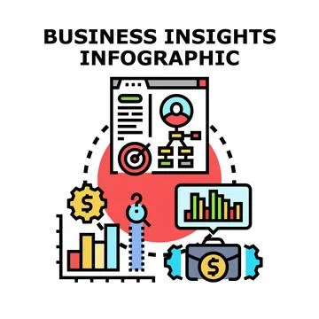 Business insights infographic analyzing data and strategy Stock Illustration