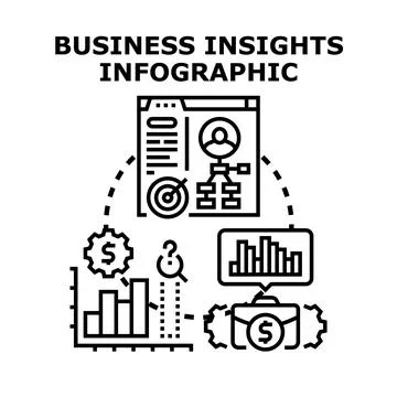 Business insights infographic analyzing data and strategy Stock Illustration