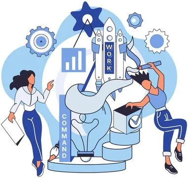 Business integration, partnership to get solution. Solving problem and command Stock Illustration