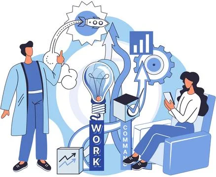 Business integration, partnership to get solution. Solving problem and command Stock Illustration