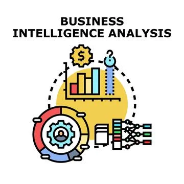 Business intelligence analysis collecting data for strategic decision Stock Illustration