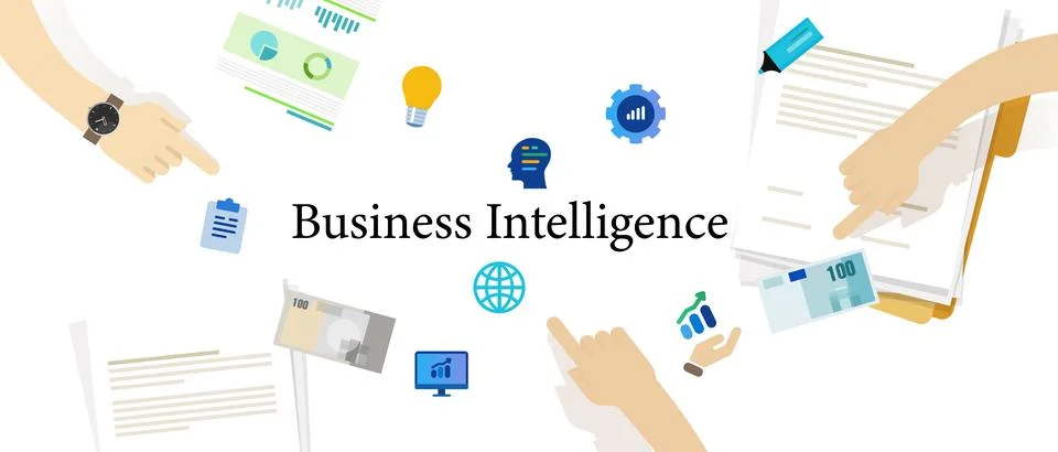 Business intelligence analysis data information management for company corpor Stock Illustration