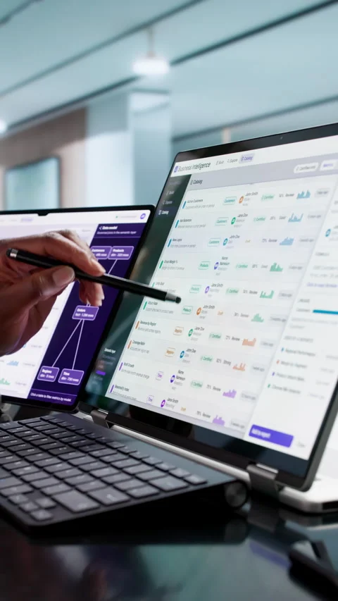 Business Intelligence Analyst Building Interactive Dashboards Stock Footage 345317132