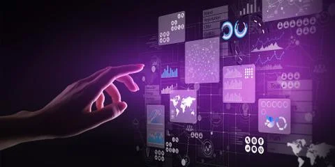 Business intelligence analyst dashboard on virtual screen. Big data Graphs Фото