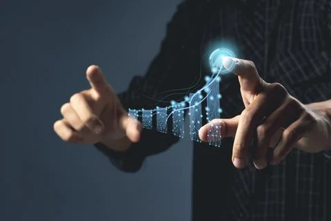 Business intelligence analyst dashboard on virtual screen. Big data Graphs .. Stock Photos