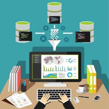 Business intelligence analytics dashboard. Data mining. Stock Illustration