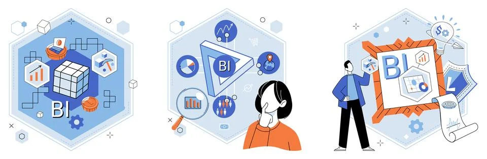 Business intelligence. Analytics enables data-driven decision-making Illustrazione stock