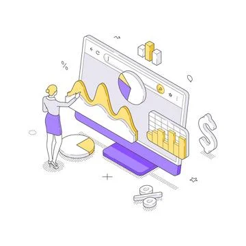 Business intelligence and data visualization vector illustration. A team of a 스톡 일러스트