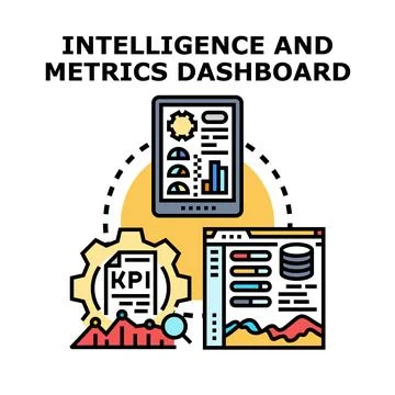 Business intelligence and metrics dashboard analyzing data Stock Illustration