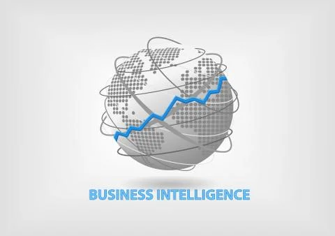 Business Intelligence (BI) concept vector illustration with world map Stock Illustration