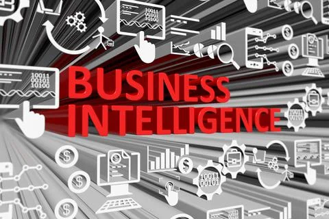 BUSINESS INTELLIGENCE concept blurred background 3d render illustration Stock Illustration