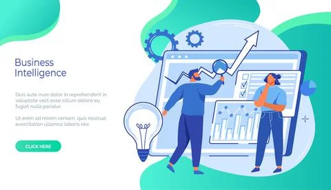 Business intelligence concept. People work with financial data, statistics for Stock Illustration
