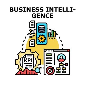 Business intelligence concept processing data analysis strategy Stock Illustration