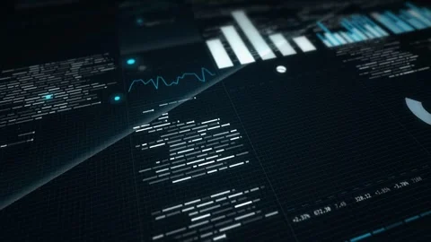 Business Intelligence Console Panels With Cyan Bar Charts And Telemetry Readouts Видео 343625907