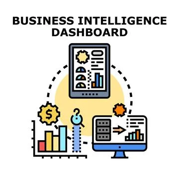 Business intelligence dashboard analysis data visualization concept Stock Illustration