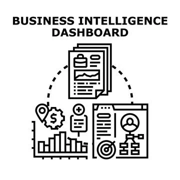 Business intelligence dashboard analyzing data and reports Stock Illustration