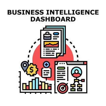 Business intelligence dashboard analyzing data and reports Stock Illustration