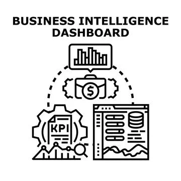 Business intelligence dashboard analyzing key performance indicators Stockillustratie