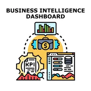 Business intelligence dashboard analyzing key performance indicators Illustrazione stock