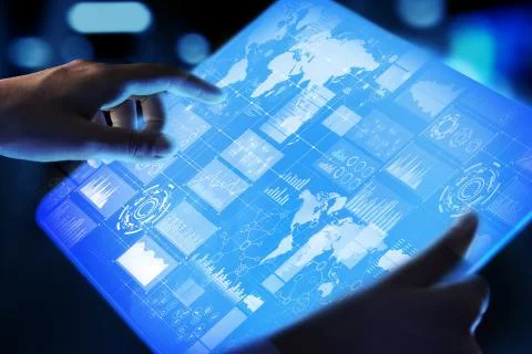 Business intelligence dashboard with graph and icons. Big data. Trading and Fotos Stock