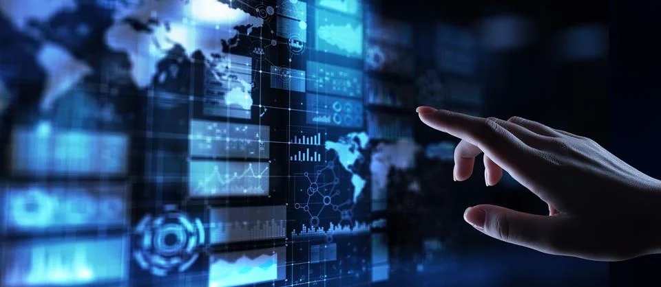 Business intelligence dashboard with graph and icons. Big data. Trading and i Stock-Fotos