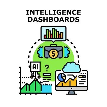 Business intelligence dashboards and data analysis concept Stock Illustration