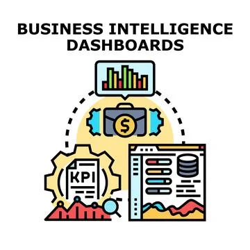 Business intelligence dashboards data analysis management concept Stock Illustration