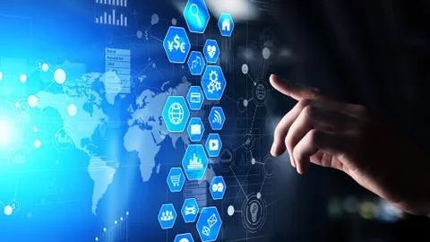 Business intelligence, Data analysis dashboard with icons charts and diagram on Stock Photos