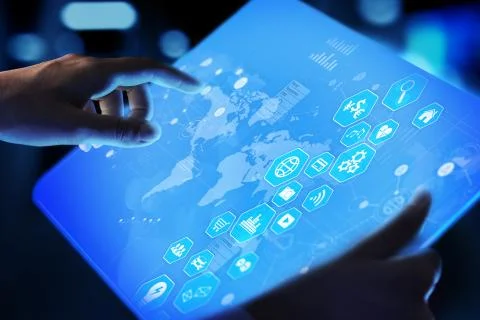 Business intelligence, Data analysis dashboard with icons charts and diagram on Stock Photos