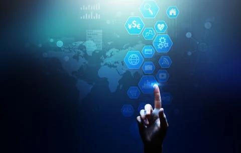 Business intelligence, Data analysis dashboard with icons charts and diagram on Stock Photos