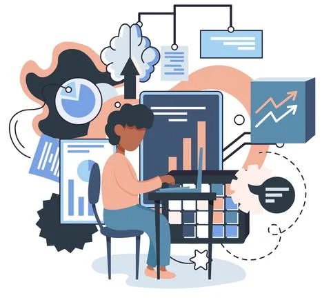 Business intelligence data analysis obtaining analytical information for making Stock Illustration