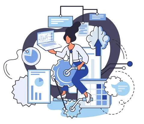 Business intelligence data analysis obtaining analytical information for making Illustrazione stock