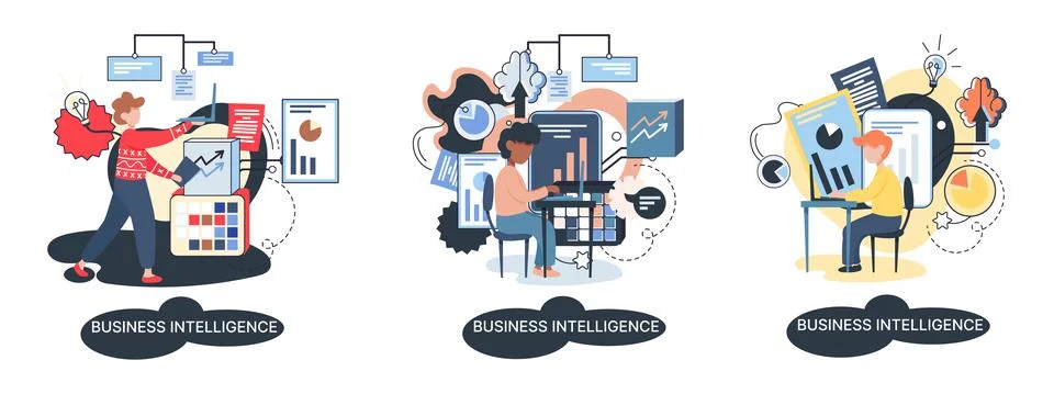 Business intelligence data analysis obtaining analytical information for making Stock Illustration