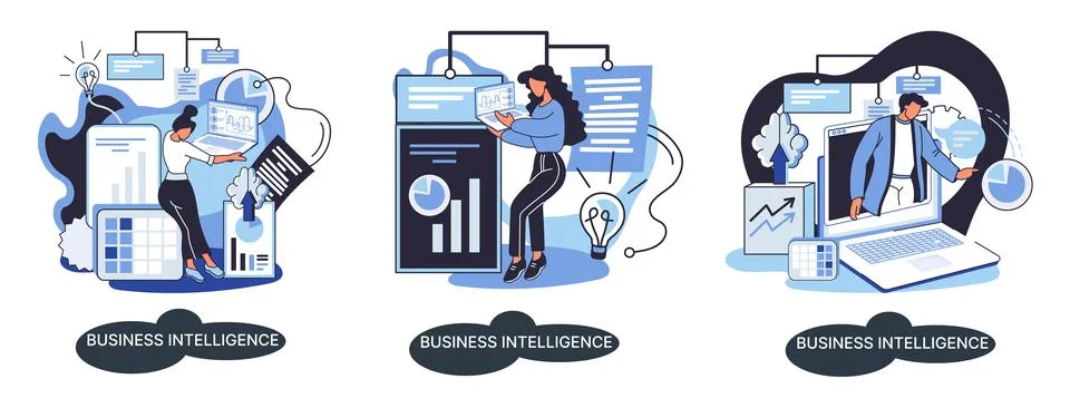 Business intelligence data analysis obtaining analytical information for making Illustrazione stock