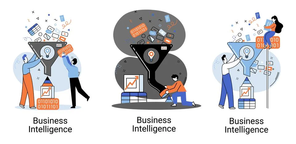 Business intelligence data analysis obtaining analytical information for making Stock Illustration