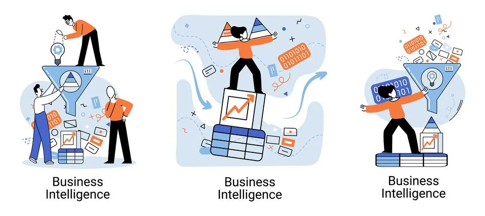 Business intelligence data analysis obtaining analytical information for making 库存插图