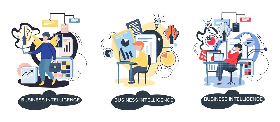 Business intelligence data analysis obtaining analytical information for making Stock Illustration