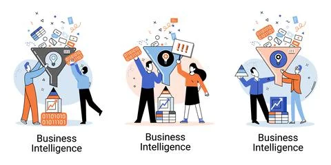 Business intelligence data analysis obtaining analytical information for making 库存插图