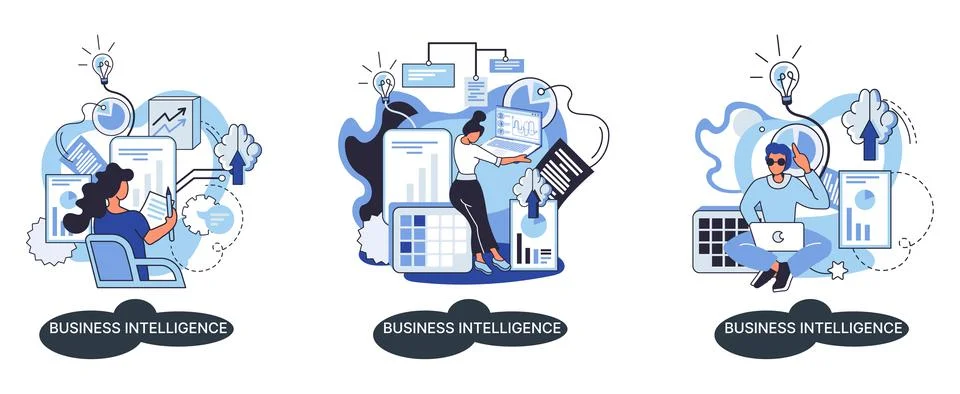 Business intelligence data analysis obtaining analytical information for making 库存插图