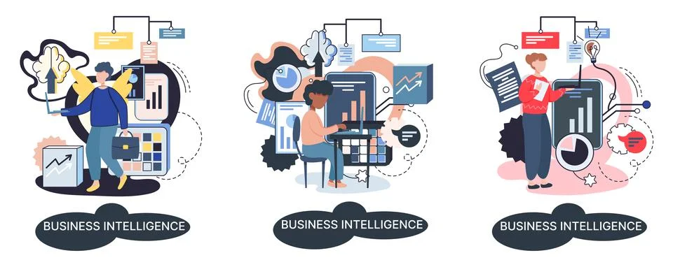Business intelligence data analysis obtaining analytical information for making 스톡 일러스트