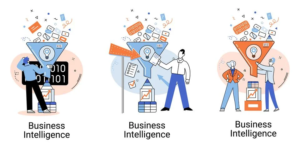 Business intelligence data analysis obtaining analytical information for making Illustrazione stock