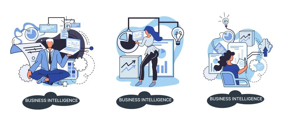 Business intelligence data analysis obtaining analytical information for making 库存插图