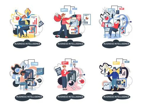 Business intelligence data analysis obtaining analytical information for making Stock Illustration