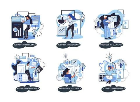Business intelligence data analysis obtaining analytical information for making Illustrazione stock