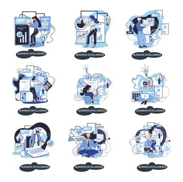 Business intelligence data analysis obtaining analytical information for making Illustrazione stock